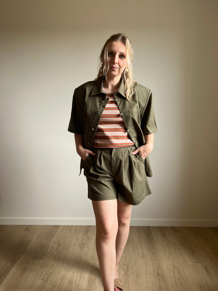 Mandarin linnen set - olive