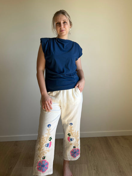 Bloom embroidered pants