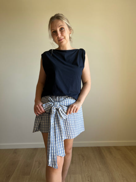 Vichy bow skort blue