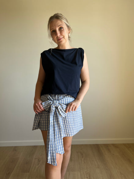 Vichy bow skort blue