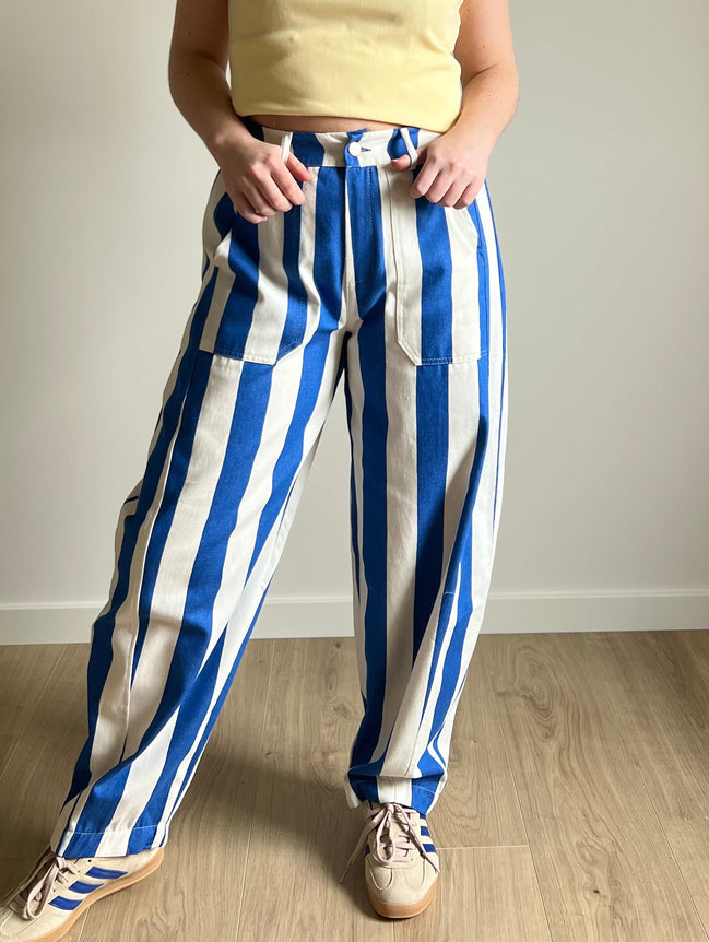 Barrel pants striped blue
