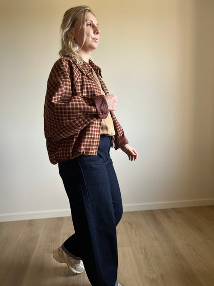 Checkered bomber jacket camel