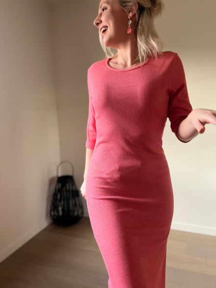 Coral ribbed dress