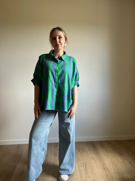 Big striped blouse green / blue