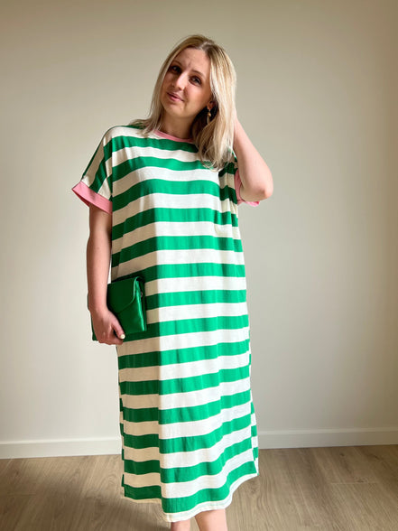 Striped dress green / pink