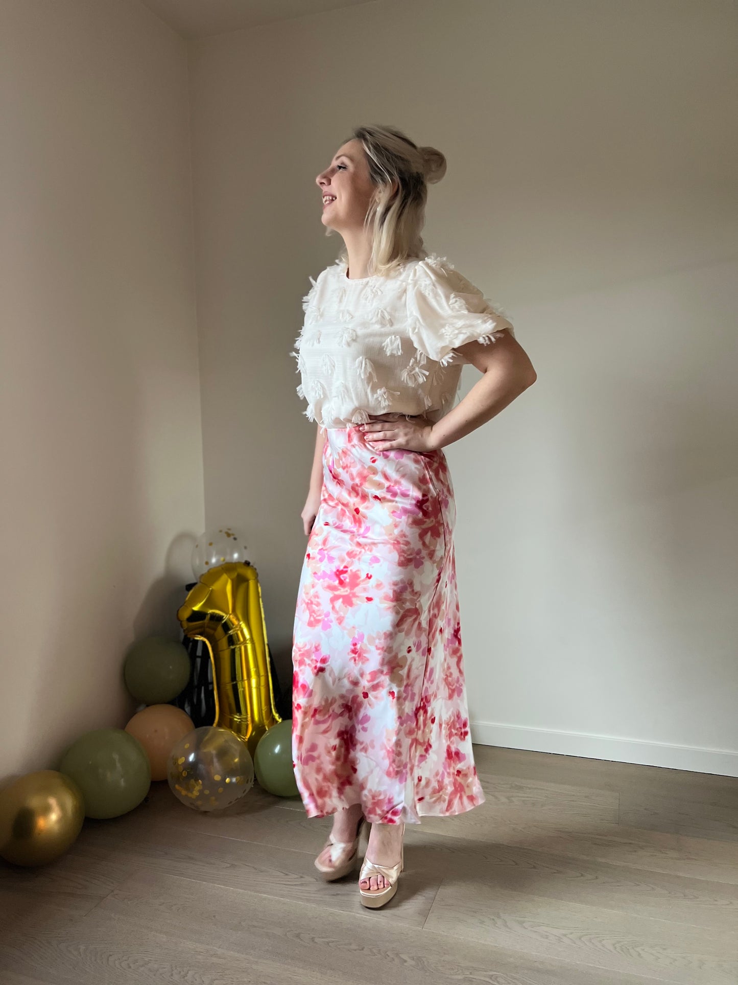 Pink floral skirt