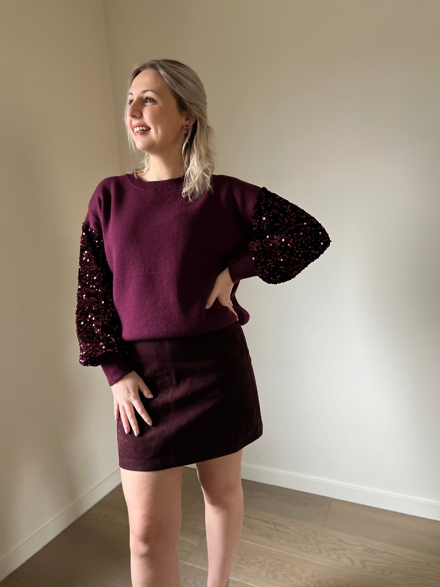 Suede skort burgundy