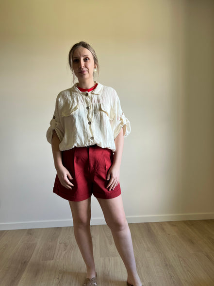 Red tailored shorts