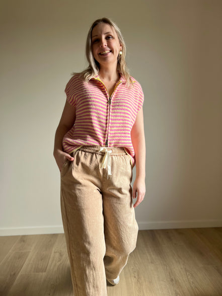 Sleeveless striped knit vest yellow