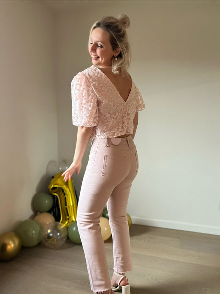 Cropped straight jeans pink