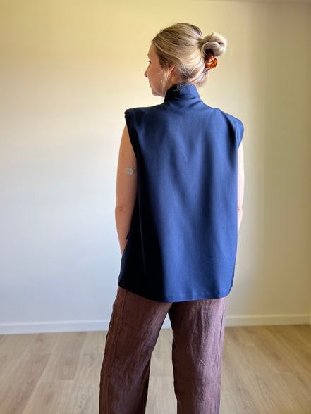 Navy Sleeveless Blazer