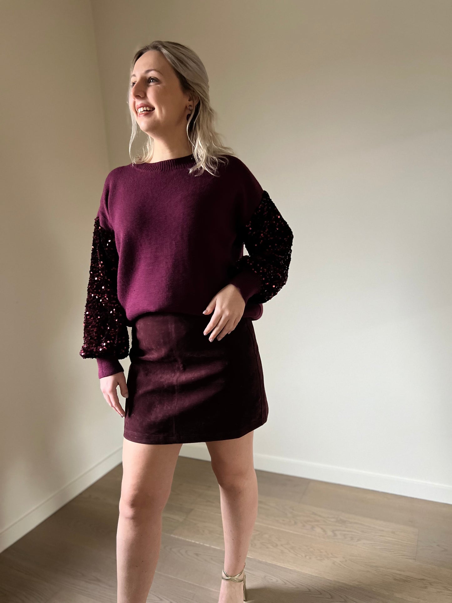 Suede skort burgundy