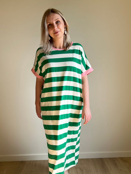 Striped dress green / pink
