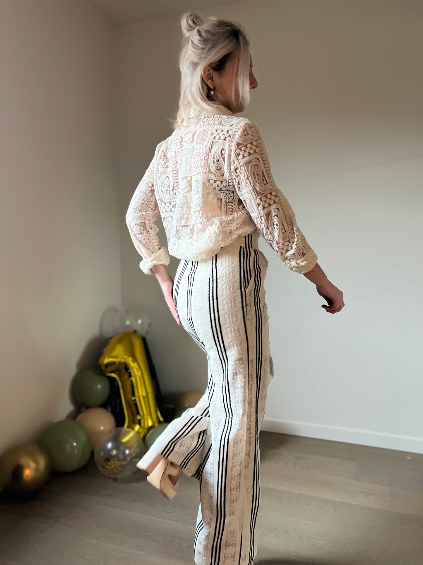 Striped lace pants