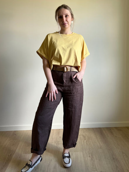 Barrel linen pants moka
