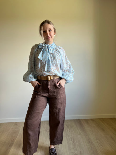 Barrel linen pants moka