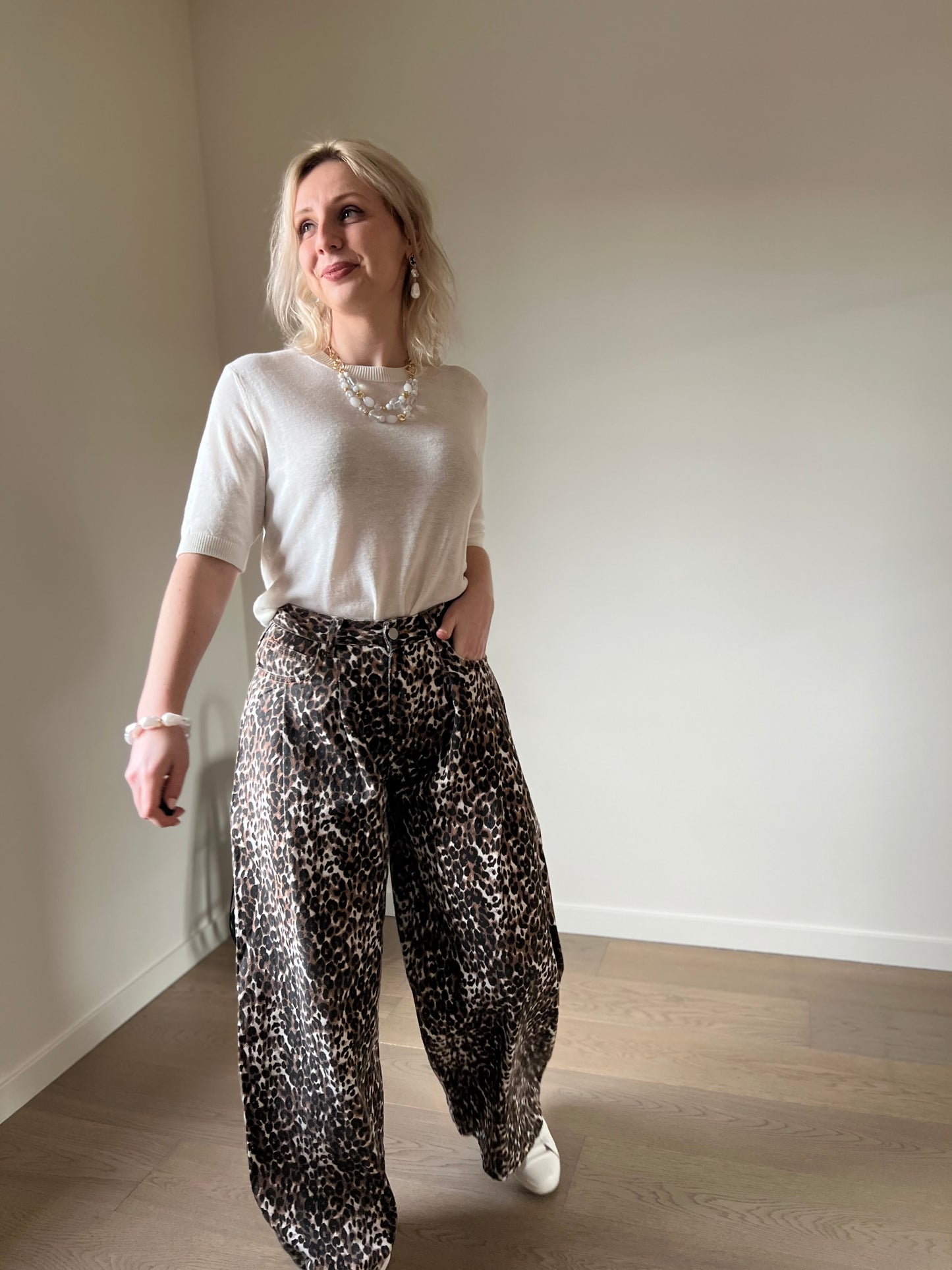 Leopard wide pants