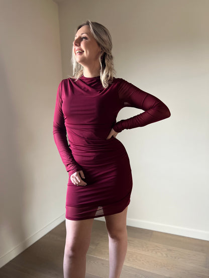 Burgundy mesh dress