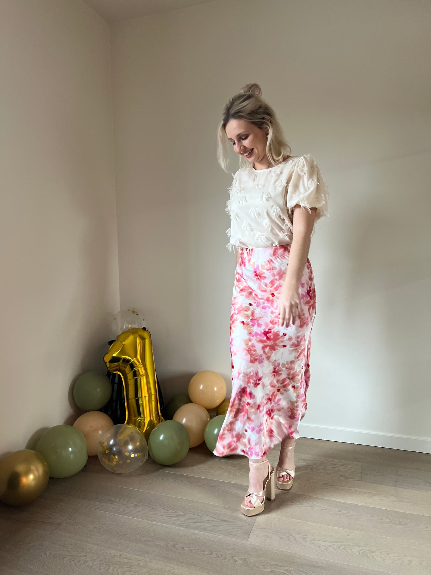 Pink floral skirt