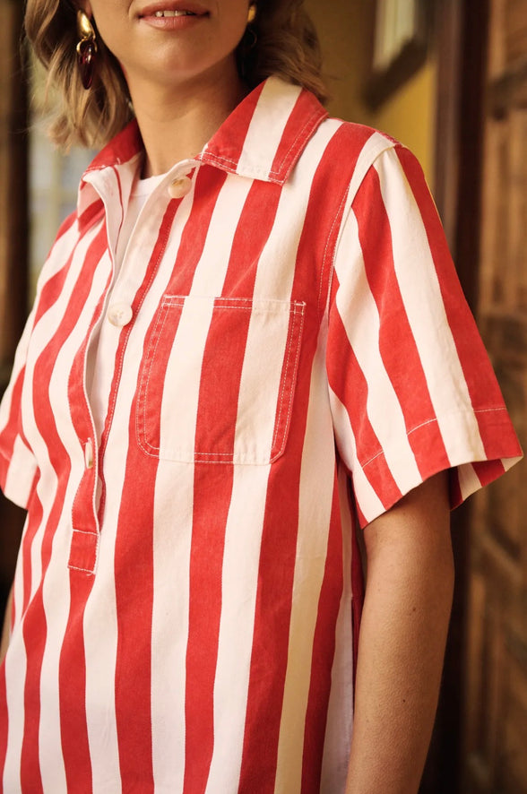 Red striped jeansdress