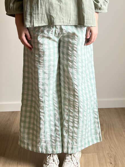 Wide-leg gingham trousers green