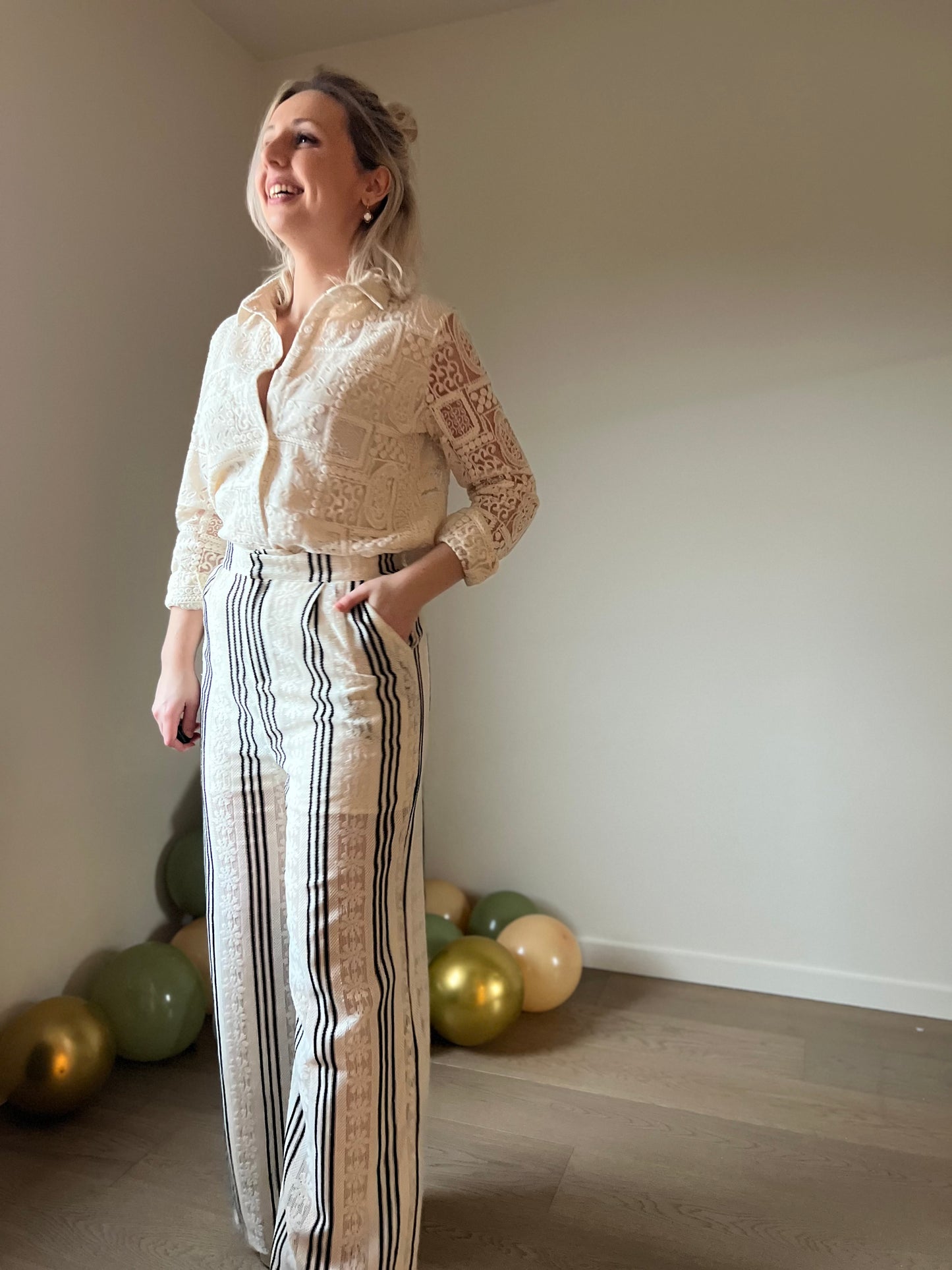 Striped lace pants