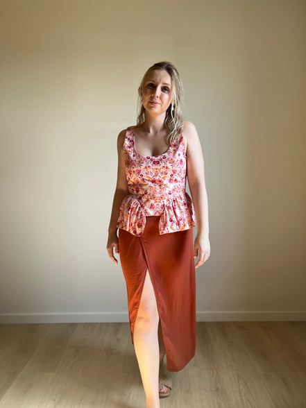 Floral Peplum Top – Pink