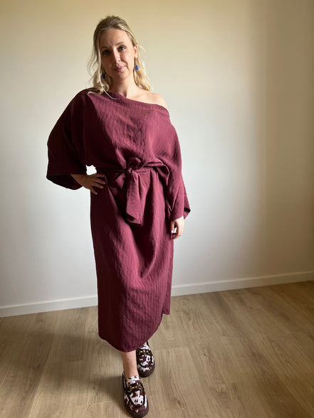 Burgundy wrapped dress