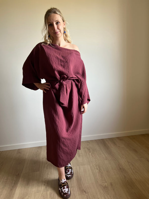 Burgundy wrapped dress