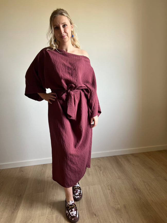 Burgundy wrapped dress