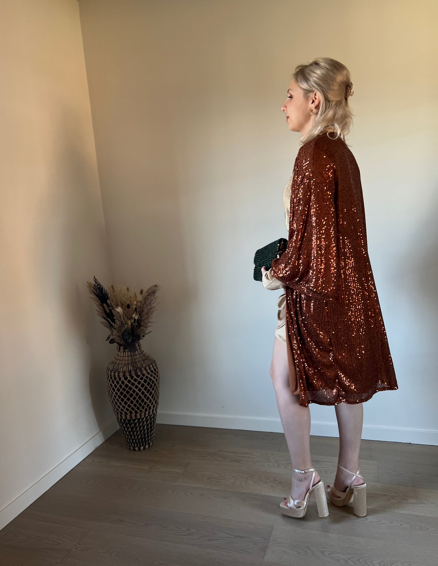 Sequin cardigan rust