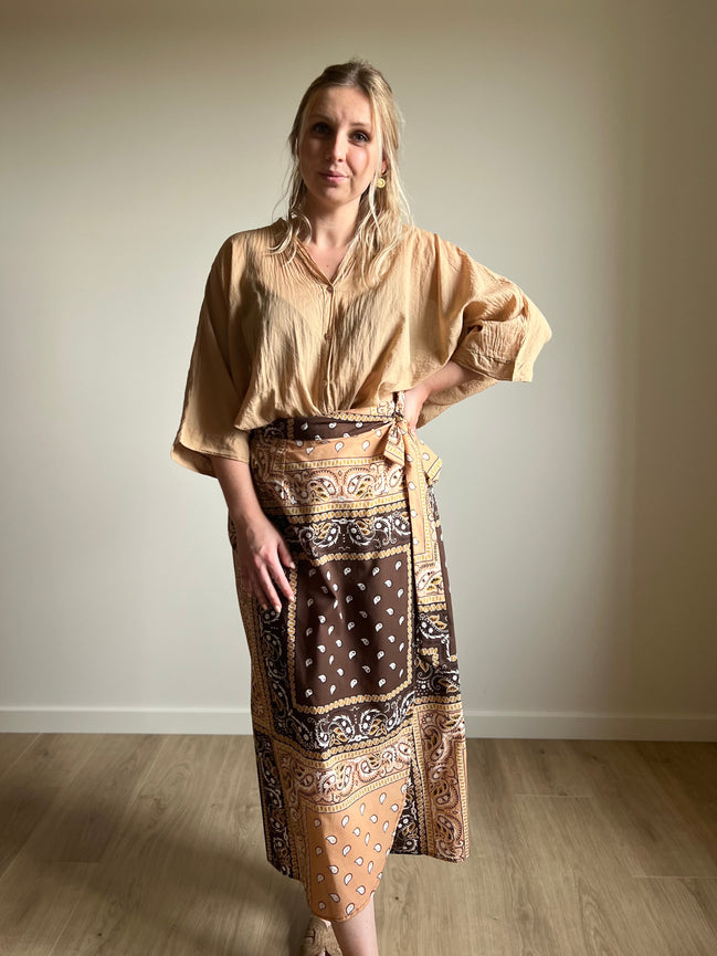 Paisley Wrap Midi Skirt – Mocha