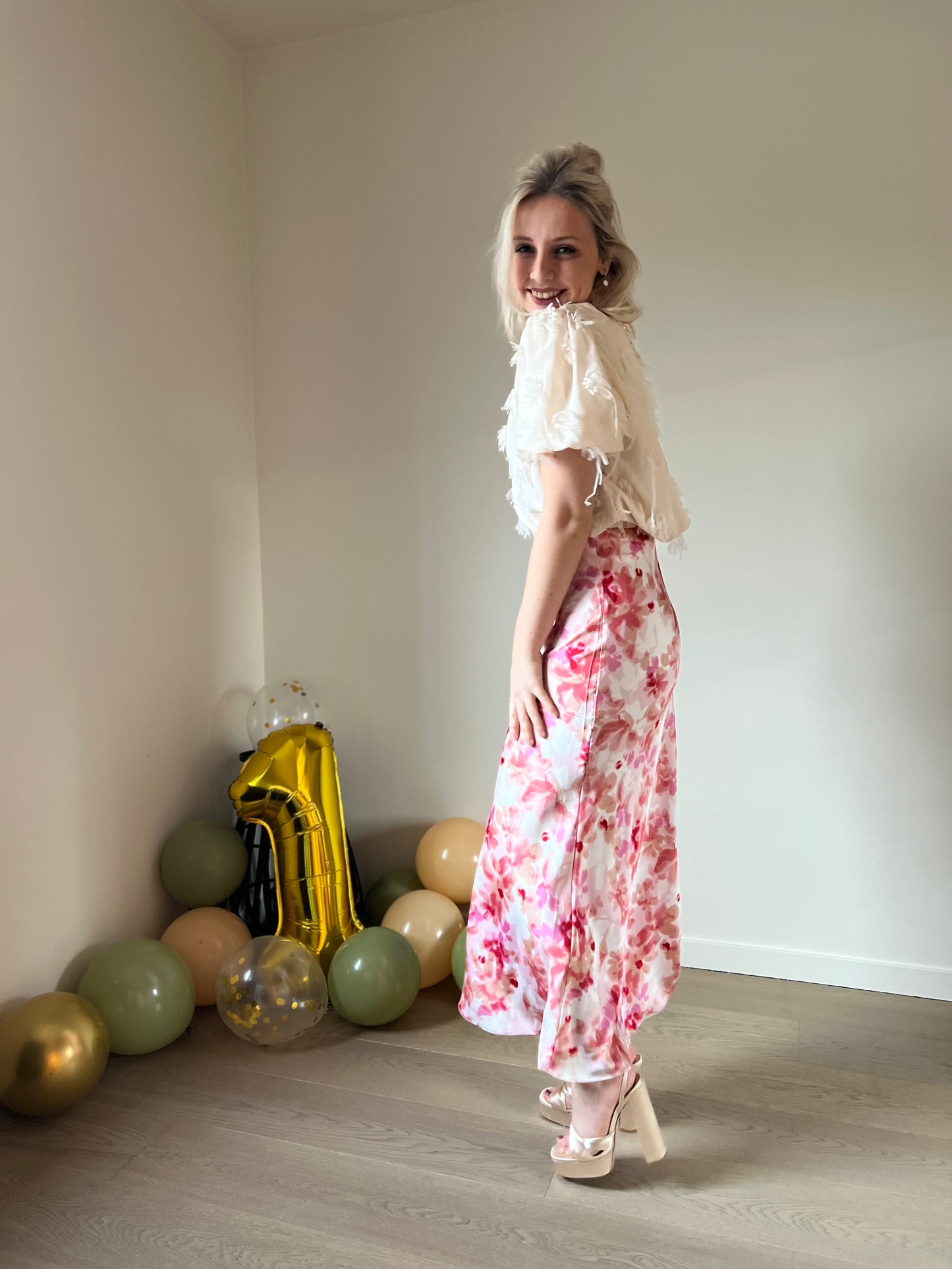 Pink floral skirt