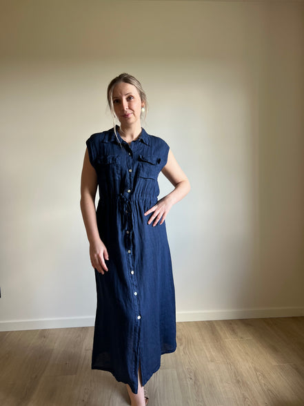 Marine linen sleeveless dress