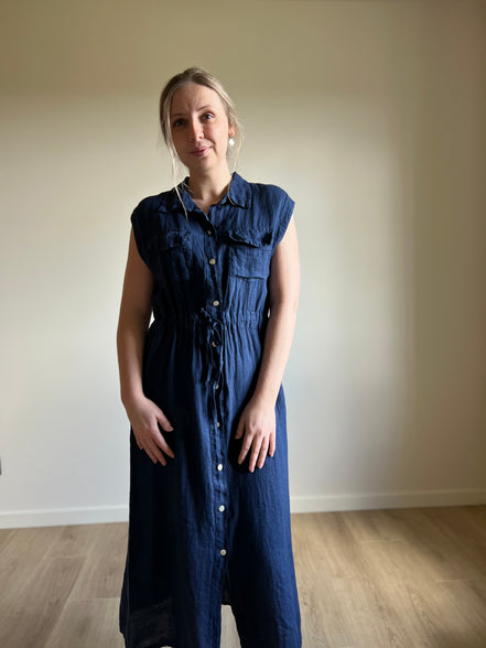 Marine linen sleeveless dress