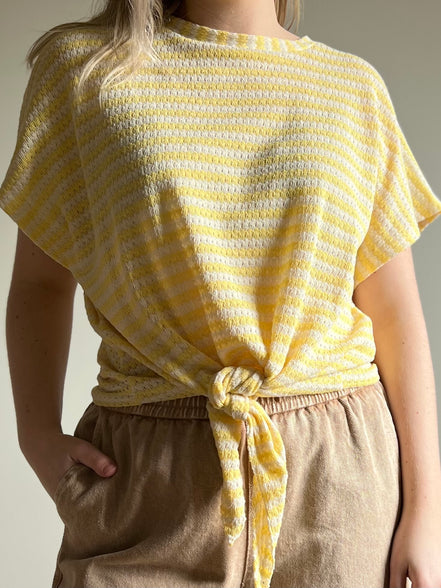 Striped tie-front top yellow