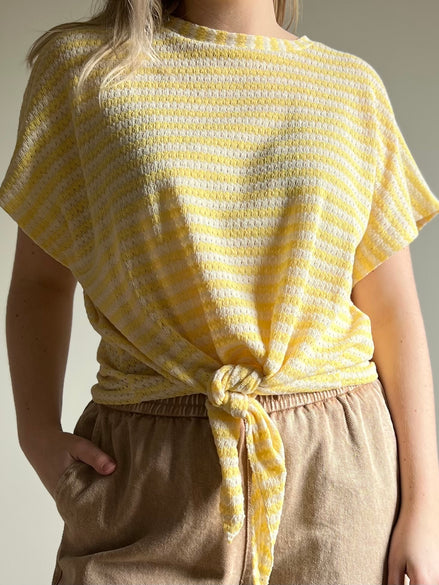 Striped tie-front top yellow