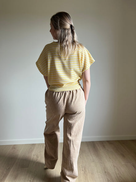 Striped tie-front top yellow