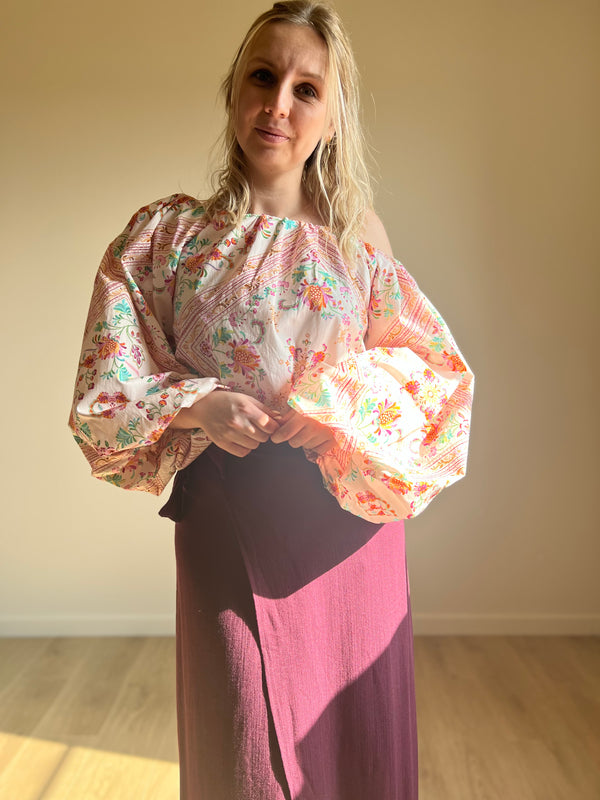 Balloon Sleeve Blouse – Pink Floral