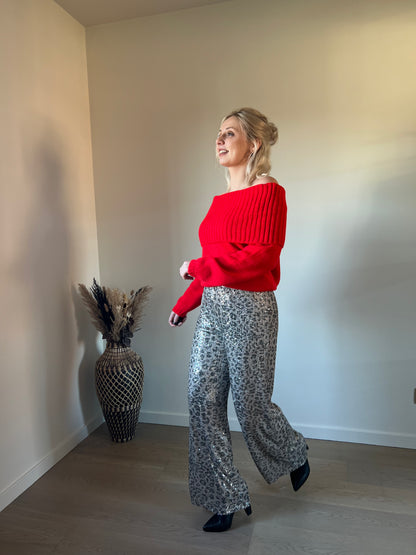 Red off-shoulder knit