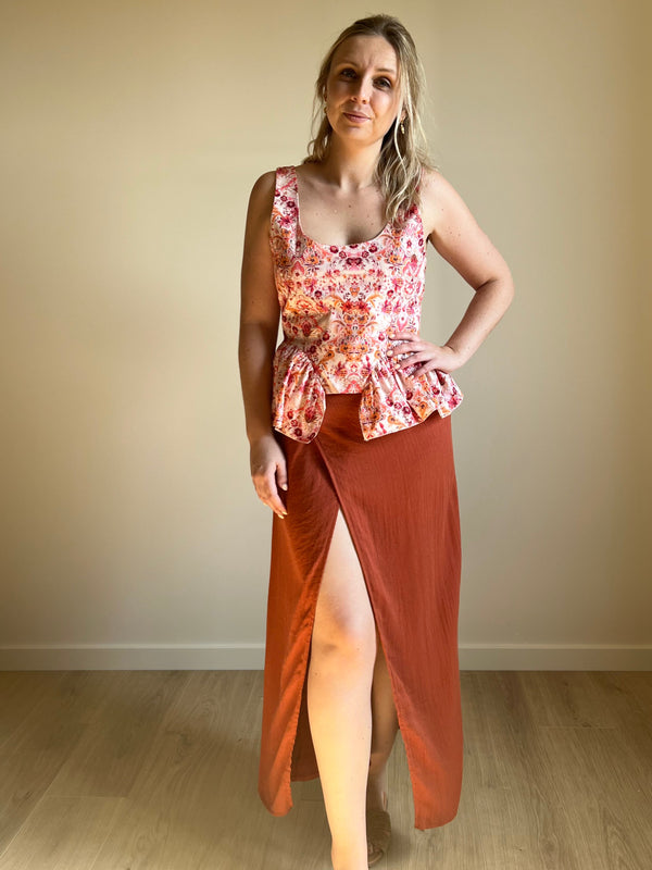Floral Peplum Top – Pink