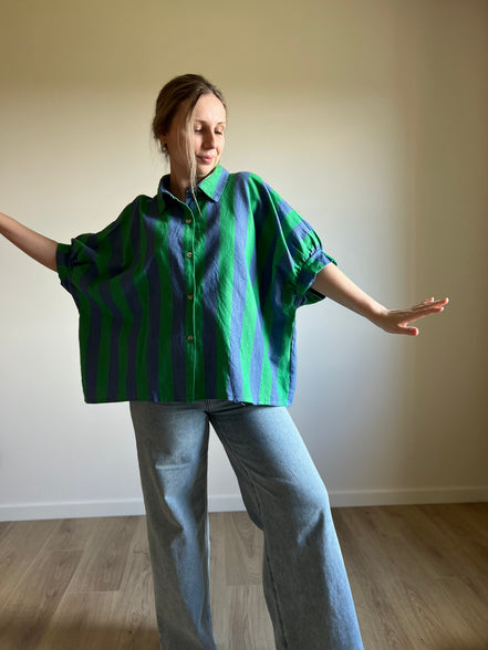 Big striped blouse green / blue