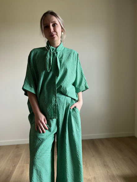 Vichy wide pants green