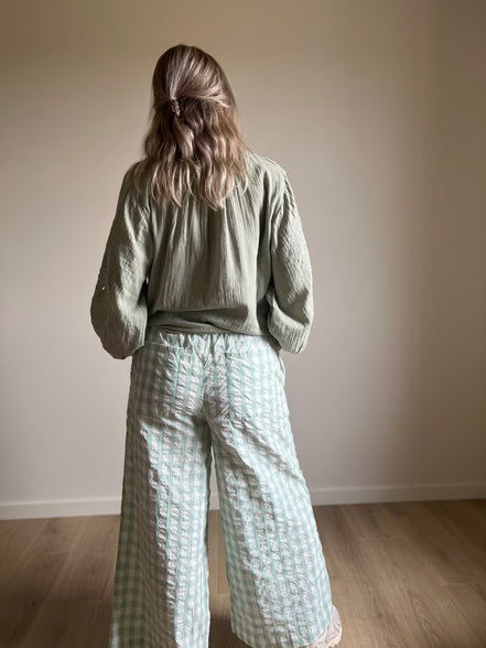 Wide-leg gingham trousers green
