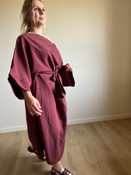 Burgundy wrapped dress