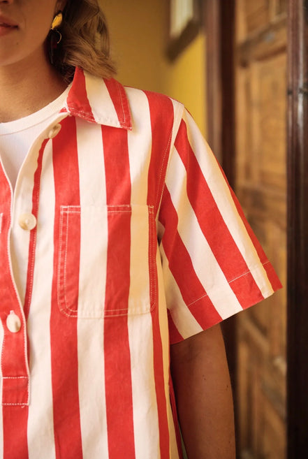 Red striped jeansdress
