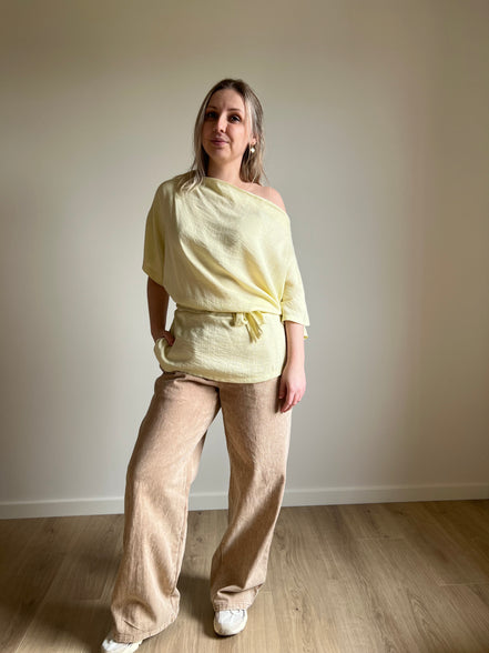 Yellow draped wrap blouse