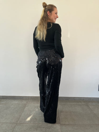 Sequin pants black