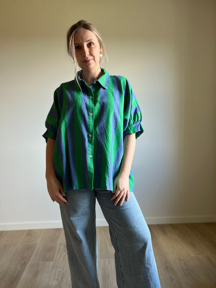 Big striped blouse green / blue
