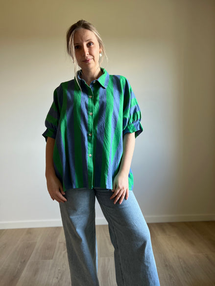 Big striped blouse green / blue
